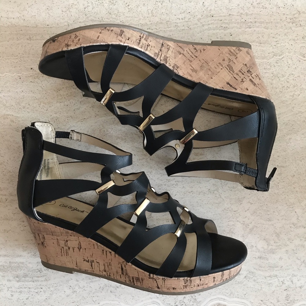 Cat and Jack Kids Black Wedge Sandals
